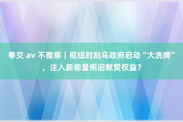 拳交 av 不雅察｜枢纽时刻乌政府启动“大洗牌”，注入新能量照旧默契权益？