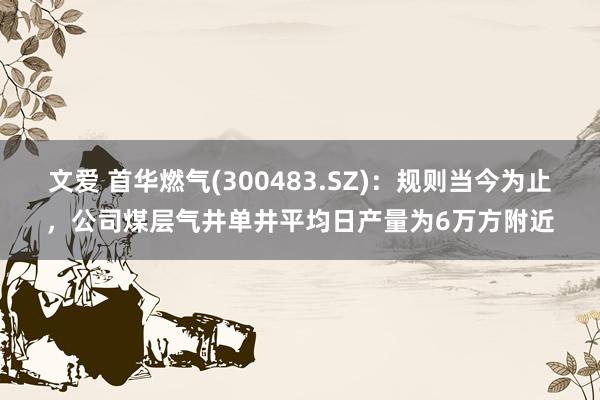 文爱 首华燃气(300483.SZ)：规则当今为止，公司煤层气井单井平均日产量为6万方附近