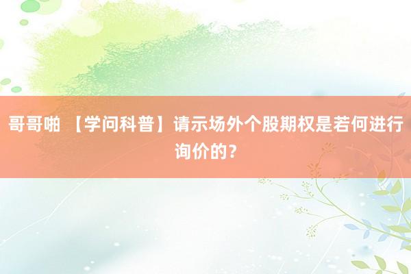 哥哥啪 【学问科普】请示场外个股期权是若何进行询价的？